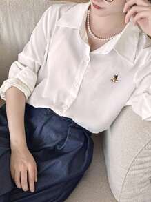 Chiquease 女士简约长袖休闲衬衫春夏季女式衬衫，长袖上衣秋季女式衣服 - 白色 - 查看 5