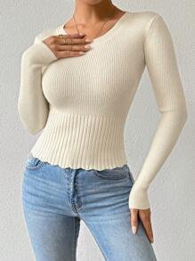 Chiquease Women's Autumn And Winter Solid Color Round Neck Long Sleeve Casual Slim Sweater, Knit Pullover Fall - Apricot - View 4