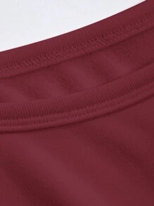 DAZY 女士纯色圆领长袖休闲保暖修身T恤，秋冬季保暖款 - 酒紅色 - 查看 5