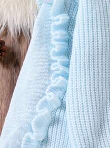 SHEIN Tween Girls Sweaters Fashion Elegant Minimalist Beaded Ruffle Hem Pullover Warm Crew Neck Knit Tops For Winter - Baby Blue - View 3