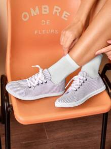 CUCCOO EASI Women's Casual Striped Flat Shoes Fall Tainers - Blue - View 5