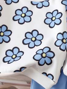 SHEIN 2pcs/Set Baby Girl Autumn/Winter Outdoor Casual Pink Knitted Floral Hoodie & Sweatpants Set, Suitable For Outdoor, Party & Other Occasions