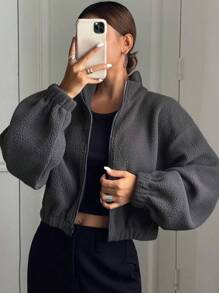 DAZY Women's Regular Faux Shearling Zip-Up Jacket