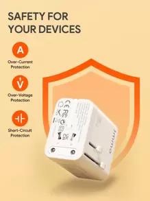JMMO Adaptador de enchufe internacional GaN de 65W, adaptador de viaje universal con 3 puertos USB que incluyen 2 puertos USB-C y 1 puerto USB-A, compatible en talla grande de 150 países con EE. UU., Reino Unido, UE y AU - Blanco - Ver 3