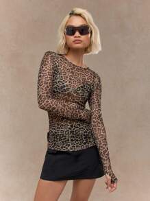 MISSGUIDED Áo thun tay dài in họa tiết da báo có logo lễ hội âm nhạc - Nhiều màu - Xem 1