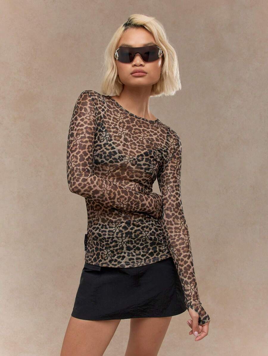 MISSGUIDED Áo thun tay dài in họa tiết da báo có logo lễ hội âm nhạc - Nhiều màu - Xem 1