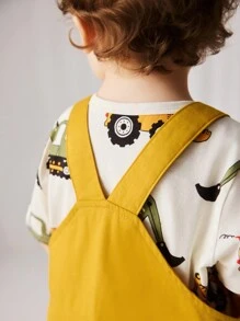 Cozy Pixies 2pcs Baby Boy Soft Plant Floral Print Knit Short Sleeve Top And Overalls Shorts Set - Yellow - View 3