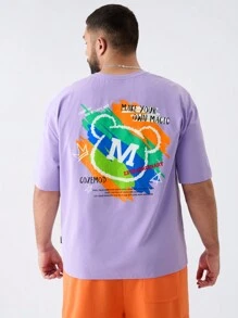 Manfinity VCAY Extra Plus Size Men's Casual Loose Knit Bear Print Short Sleeve T-Shirt, Suitable For Summer Daily Wear - Purple - View 3