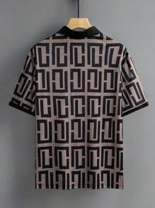 Manfinity Mode Men's Plus Size Casual Geometric Pattern Short Sleeve Casual Commute Polo Shirt, Summer, Going Out Brown Polo For Men