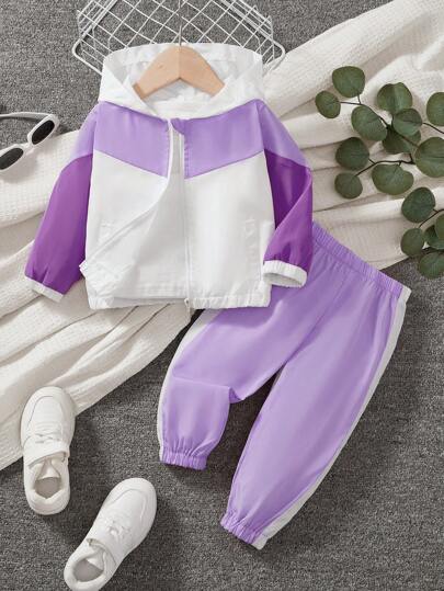 2 Stücke Baby Mädchen Herbst lässiger Patchwork Jacke und Hose Outfit