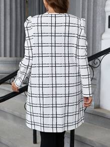 SHEIN Clasi Áo khoác tay bồng kẻ caro cỡ lớn, thường ngày mùa thu - trắng - Xem 2