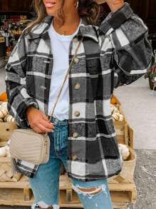 Veste décontractée à manches longues et à épaules tombantes, style ample, à carreaux, pour femmes grandes tailles, printemps/automne - Multicolore - Voir 1