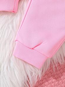 SHEIN 2 piezas/Conjunto de ropa deportiva informal con estampado de oso lindo para niñas bebé - Rosa Pálido - Ver 3