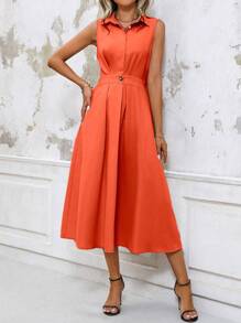 EMERY ROSE Đầm Maxi Không Tay Cổ Đứng Kiểu Chữ A Tối Giản Màu Trơn Cho Nữ Mặc Hàng Ngày - trái cam - Xem 7