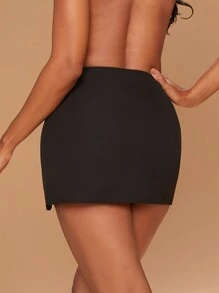 Hauture Sexy Diamond Decor Slit Bodycon Mini Skirt