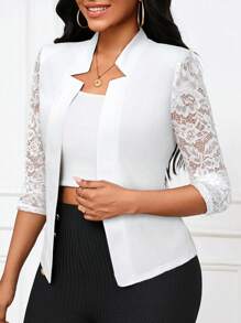 SHEIN Lady بلوفر من الدانتيل للنساء بتباين أنيق للاستخدامات اليومية - أبيض - مشاهدة 4