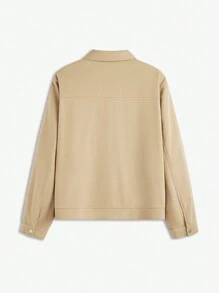 AKNOTIC Business Casual Áo khoác len cổ bẻ rộng rãi có khóa kéo cho nam, màu kaki có trang trí xích kim loại, phù hợp cho mùa thu đông - Màu Khaki - Xem 7