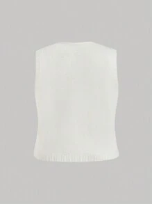 SHEIN MOD Große Größen weiße 3D gestrickte Weste mit Blumenmuster, im Vintage Stil, für den Herbst - Weiss - Übersicht 2