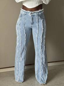 Amerikanische Streetwear Mode Frauen Jeans mit ausgefranstem Saum