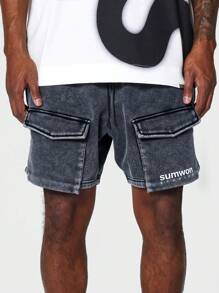 SUMWON 有口袋下擺短褲 - 深灰色 - 查看 2