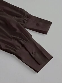 Aveloria Modichic 女士春夏长袖休闲办公衬衫，腰带扣设计 - 棕色 - 查看 3