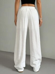 SHEIN EZwear White Woven Wide-Leg Pants For Women - White - View 2