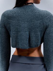 TypaGal Top corto con cuello alto de punto y puños acampanados, otoño e invierno - Gris - Ver 7