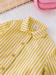 SHEIN LMoss Kids Chemise à manches longues rayée, mignonne et polyvalente pour bébé fille, pour l'extérieur et les vacances