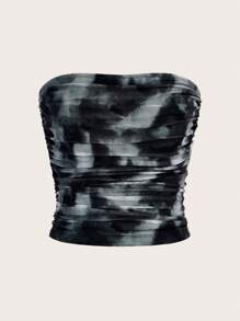 SHEIN Essnce 女士 Y2K 扎染 扎染 抹胸上衣 - 黑色 - 查看 1