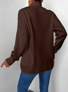 EURMUSE Women's Solid Color Turtleneck Long Sleeve Casual Sweater - Chocolate Brown - View 2