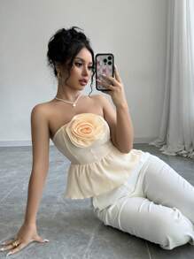 Chiquease Summer Elegant 3D Floral Decor Tube Top - Apricot - View 4