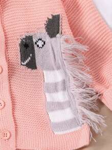 Baby Girl Cartoon Animal Graphic Long Sleeve Casual Cute Cardigan, Fall/Winter - Pink - View 6
