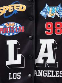 SHEIN Young Girls Autumn/Winter Printed Casual Biker Jacket, Long Sleeve Outerwear