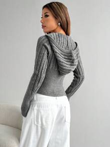 SHEIN Unity 纯色长袖简约连帽毛衣，休闲日常穿着 - 灰色 - 查看 2