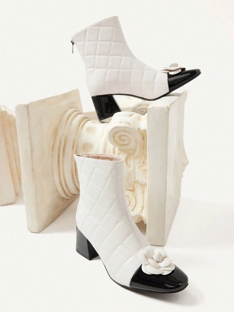 CUCCOO CHICEST Round Toe Block Heel Fashion Floral Patchwork Ankle Boots And Ankle Boots For Women For Spring Shoes Spring Break Easter