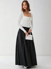 Enchnt Autumn Romantic Women's White Sexy Sweetheart Floral Jacquard Front Tie Long Sleeve Fitted Elegant Blouse - Apricot - View 7