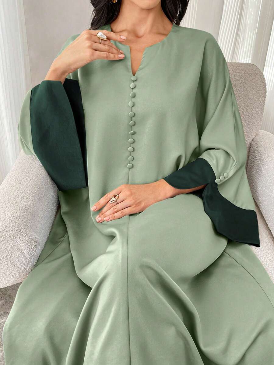 Al Najma Đầm Maxi Ả Rập Tay Loe Màu Tương Phản Cổ Chữ V Cho Nữ, Đầm Dài Tay Phong Cách Thanh Lịch, Trang Trọng, Che Phủ Toàn Bộ, Thích Hợp Cho Các Bữa Tiệc Thường Ngày/Ngày Lễ/Buổi Tối/Khách Dự Tiệc Cưới