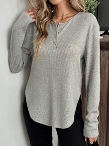 SHEIN LUNE Women's Solid Color Long Sleeve T-Shirt, Spring And Autumn