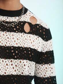 Manfinity Roghcode Men 1pc Striped Pattern Cut Out Sweater - Multicolor - View 5