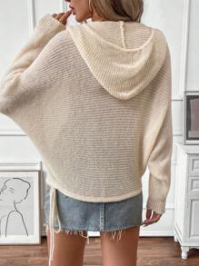 SHEIN LUNE Women's Solid Color Raglan Sleeve Drawstring Hooded Casual Sweater, Autumn/Winter, Knit Pullover Fall - Apricot - View 2