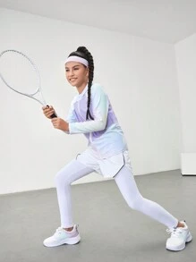 SHEIN Áo khoác thể thao dài tay ôm dáng, nhuộm tie-dye dành cho bé gái tuổi teen, thích hợp cho yoga, leo núi, cắm trại, chạy bộ và tập luyện. - Màu tím - Xem 7