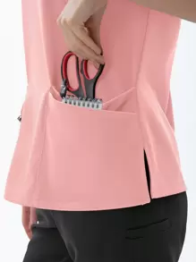 TaskEZ Women Scrub Uniforms Top 4-Pocket Crisscross Scrub Uniform Top