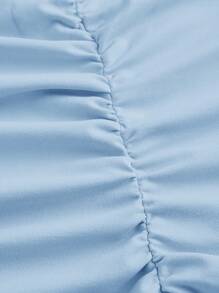 SHEIN EZwear Đầm đuôi cá nhún bèo vai bất đối xứng màu tối giản màu xanh nhạt - Màu xanh lam - Xem 4