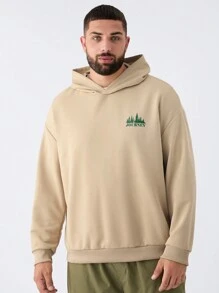 Manfinity NXTstreet Sudaderas con capucha de corte holgado para hombre de talla grande con estampado de paisaje de punto, aptas para otoño/invierno