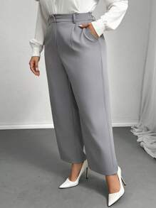 SHEIN Privé Pantalones de traje grises casuales, cómodos y transpirables para mujer de talla grande - Gris - Ver 1