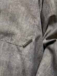 AKNOTIC Business Casual Áo sơ mi nam tay dài cài nút, ve trễ vai, dáng rộng dệt kim - Xám - Xem 6