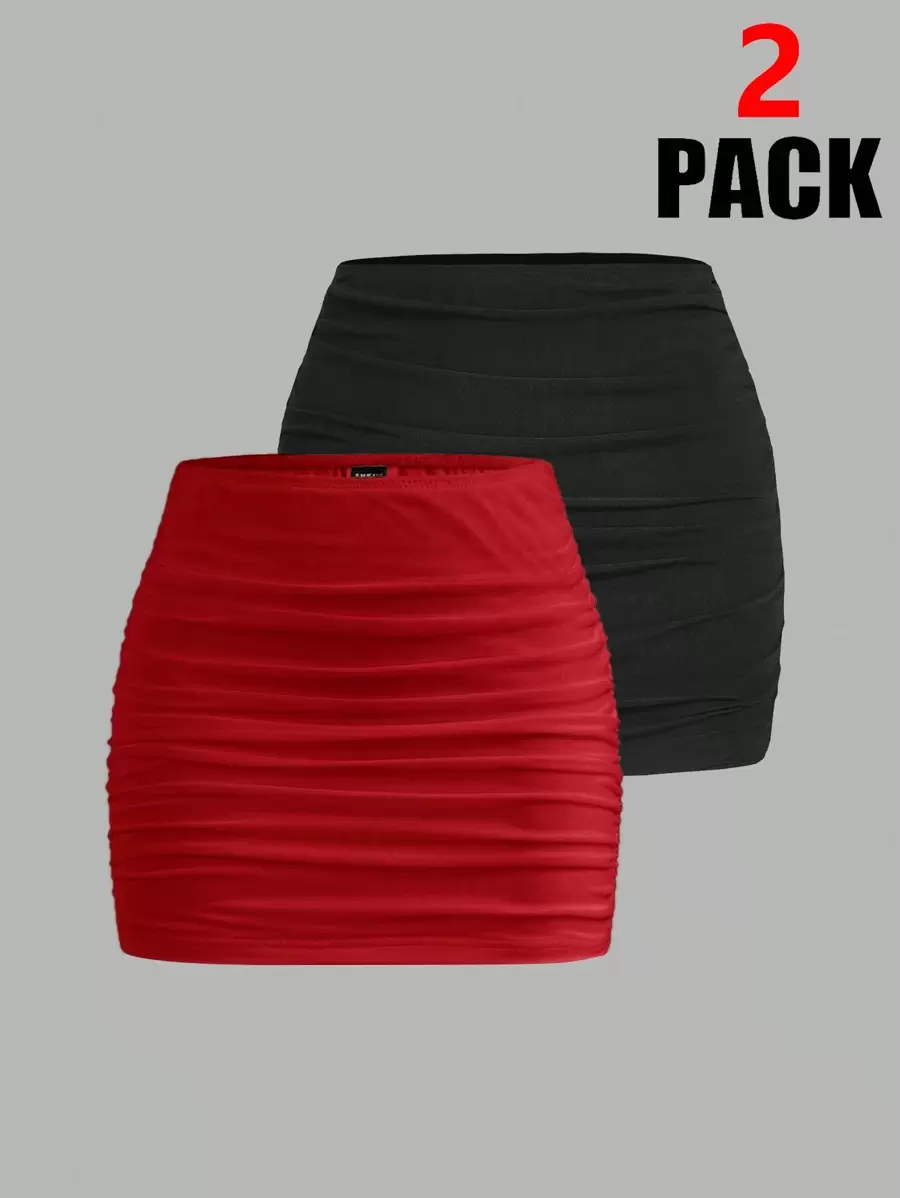 SHEIN EZwear 2pcs Mesh Double Layer See-Through Bodycon Mini Skirt Set
