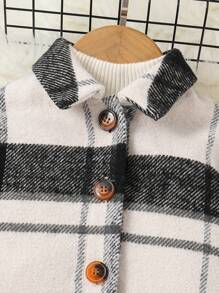 SHEIN Áo khoác lông cổ tròn thả vai cho bé gái, thích hợp mặc thường ngày & đi học hàng ngày vào mùa thu & đông - Nhiều màu - Xem 6