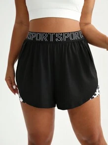 Rhythm Era Plus Size Women's Letter Print Color Block Casual Sports Shorts Sweater Shorts