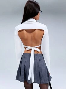 SHEIN Unity Front Dip Hem Tie Back Shirt Fall Cloth For Women - White - View 2